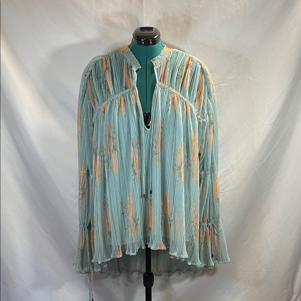Free People Flowing Blouse in Soft Blue and Peach